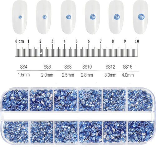 12Grids SS6-SS30 Mixed Nail Rhinestones Shiny Clear/Gold/Pink/Blue