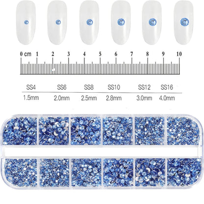 12Grids SS6-SS30 Mixed Nail Rhinestones Shiny Clear/Gold/Pink/Blue