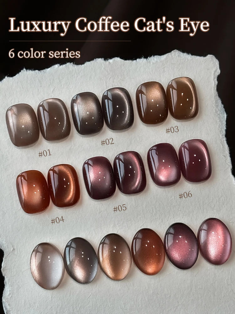 15ml 6Colors Luxury Coffee Cat's Eye Nail Gel Polish Set with Soak Off
