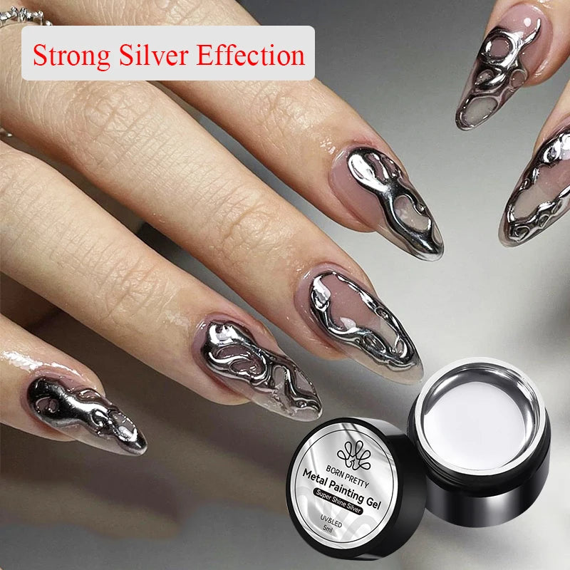 BORN PRETTY 5ml Metallic Painting Gel Polish Strong Silver Effection