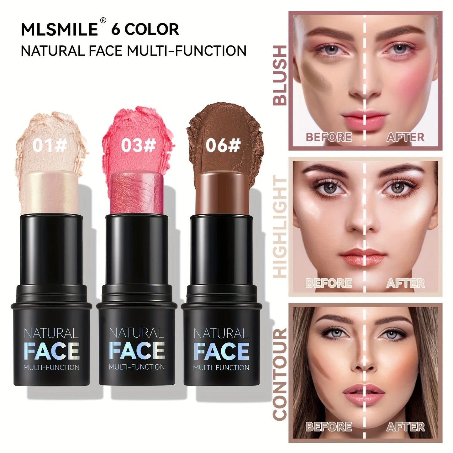 Cream Contour Sticks,Shades with Highlighter & Bronzer & Blush,