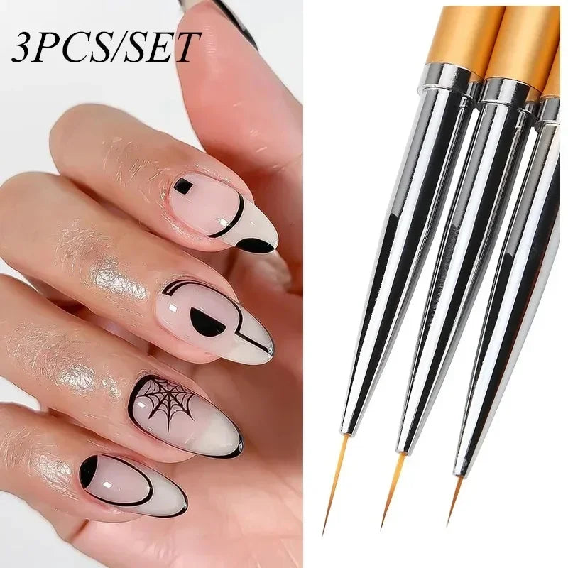 3Pcs Acrylic French Stripe Nail Art Liner Brush 3D Tips Line Stripes