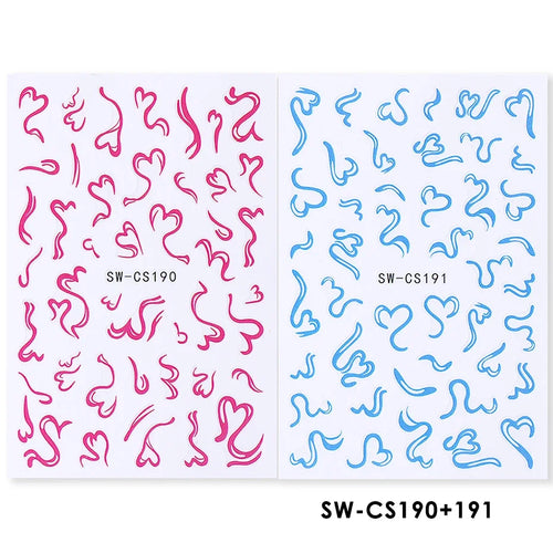 2pcs Sweet Element Nail Art Stickers Simple Flower Heart Cherry