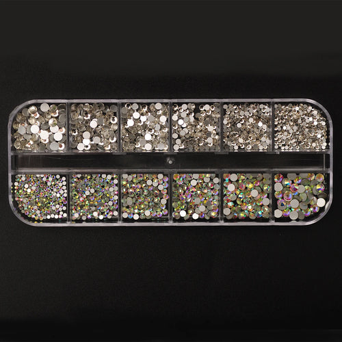 12 Grids Clear Mixed Sizes Nail Art Rhinestones Crystal 3D Glitter Non