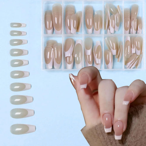 120pcs -box Almond  White French Fake nails for Stylish Women & Girls,
