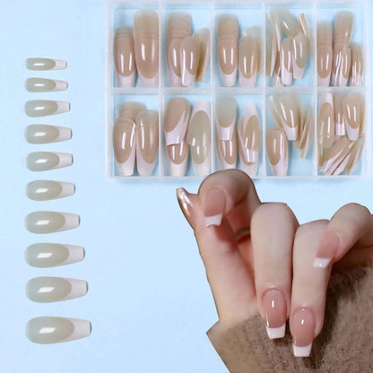 120pcs -box Almond  White French Fake nails for Stylish Women & Girls,