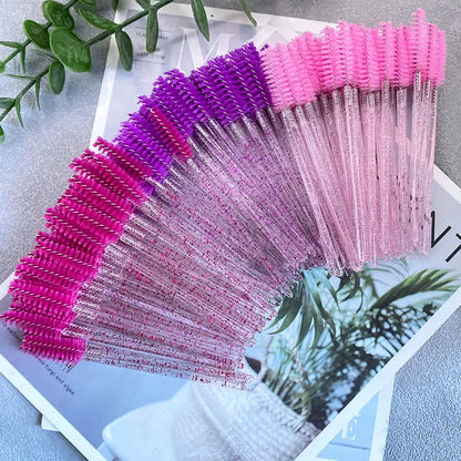 50Pcs Makeup Brushes Disposable Crystal Eyebrow Brush Diamond Handle