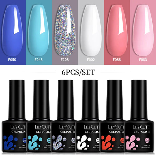 LILYCUTE 6Pcs/Set 7ML Gel DIY Nail Polish Bright Pink Semi Permanent