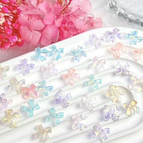 50pcs 3D Aurora Clear Resin Bow Nail Art Charms Cute Butterfly Glitter