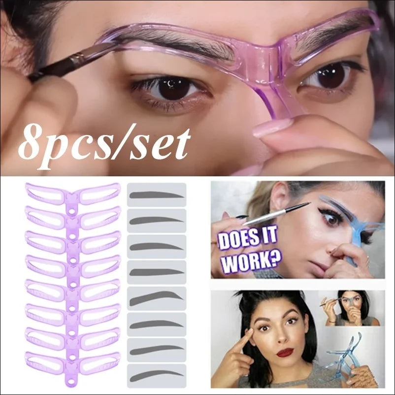 8 In 1 Reusable  Eyebrows Shape Set Eye Brow Makeup Tools and