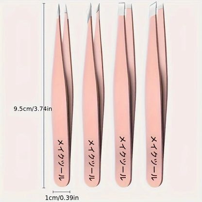 4pcs Set Professional Eyebrow Hair Removal Splinter Tweezers Set