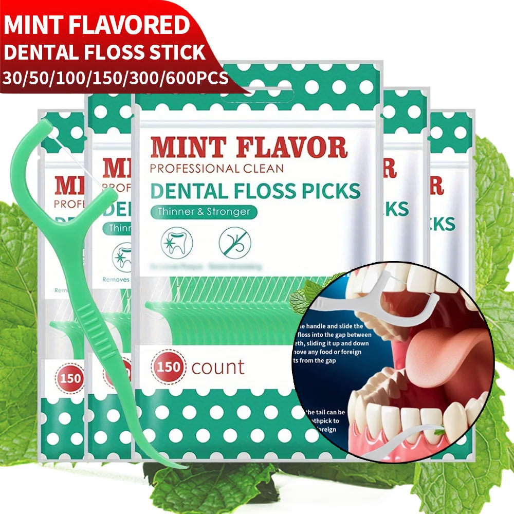 Smooth Mint Floss Stick - Cleaning interdental care for oral health,