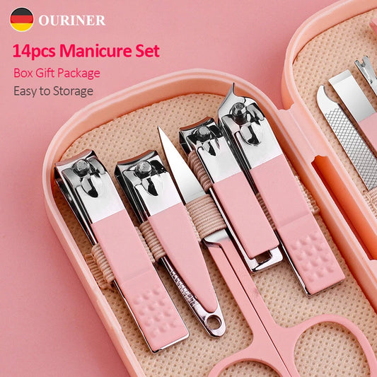 14 Piece Deluxe Manicure & Pedicure Set Pink And Blue Stainless Steel