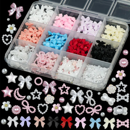12Grids/box Mixed Resin Bowknot Nail Art Decorations 3D Acrylic Charms