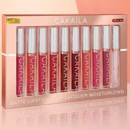 CAKAILA 10pcs/set Nude Lip Gloss Matte Velvet Lipstick Waterproof