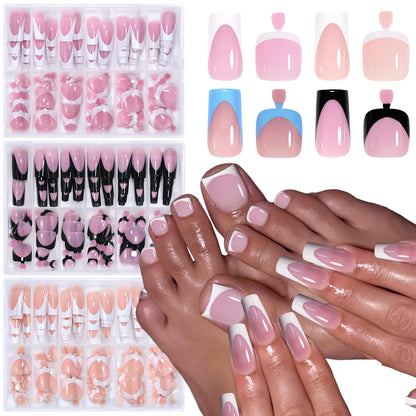 144pcs French hand and foot wear nail set summer short square shiny