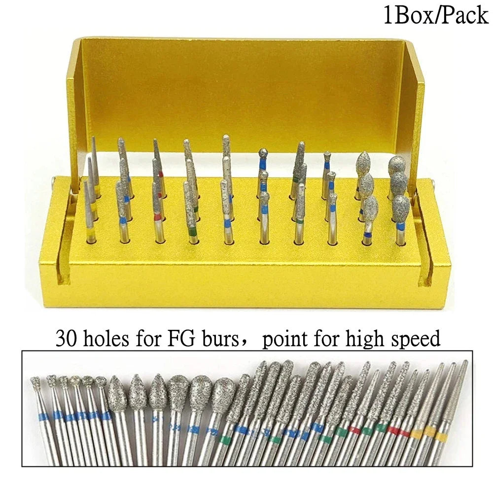30 Pcs/Set Aluminium Dental Burs Kit With Holder Dental Diamond Burs