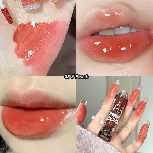 PINKCOCO Bear Doodle Mirror Lip Glaze — Long-Lasting Shiny Lip Gloss,