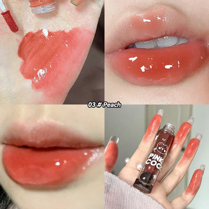 PINKCOCO Bear Doodle Mirror Lip Glaze — Long-Lasting Shiny Lip Gloss,