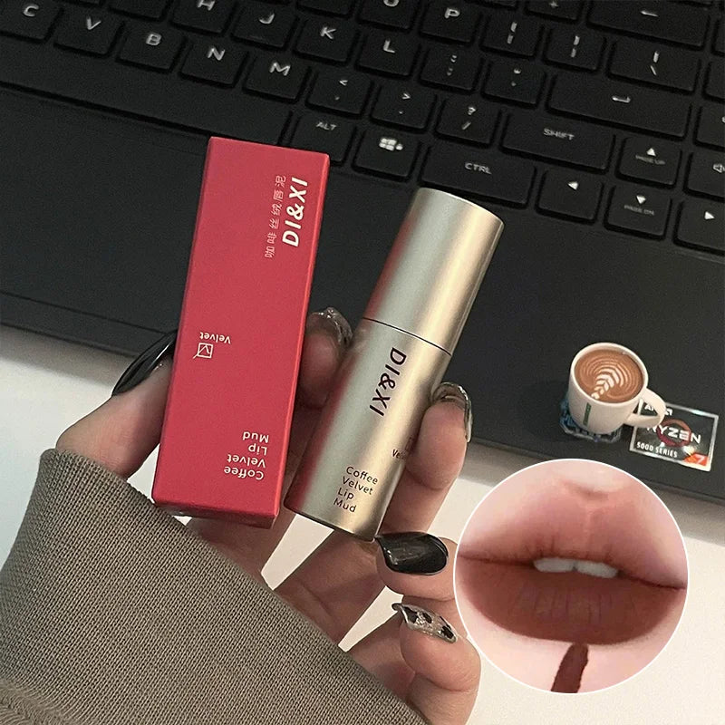 DIXI Mini Silver Tube Matte Lip Glaze — Velvet Finish, Skin-Enhancing,