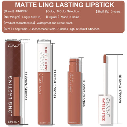 Long-Lasting Lip Gloss 1pcs: Matte Lipstick Non-Stick Cup Waterproof