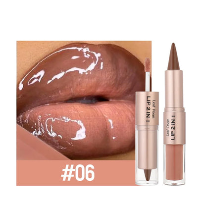 2IN1 Tapered Gradient Lipliner Pen Nude Brown Mirror Glass Lip Gloss