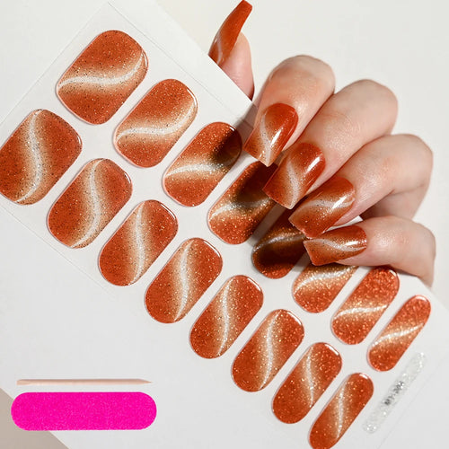 16Tips Semi-Cured Gel Nail Sticker Pure Color UV/LED Lamp Gel Nail
