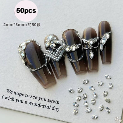 1Bag 3D AB/Clear Mixed-Shaped Round Nail Art Charms Sparkly Flatback
