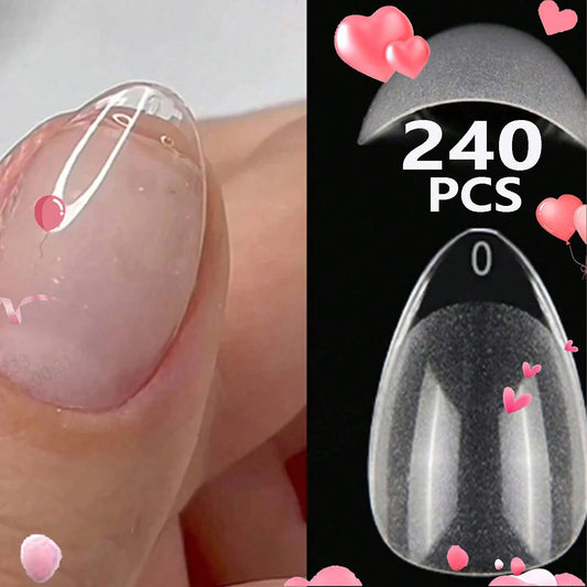 240PCS Short Almond Nail Tips Soft Gel Pre-Shaped Acrylic Nail Tips