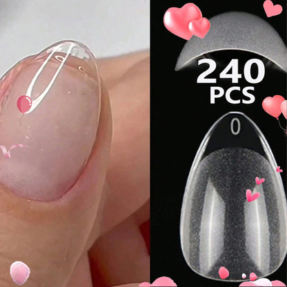 240PCS Short Almond Nail Tips Soft Gel Pre-Shaped Acrylic Nail Tips