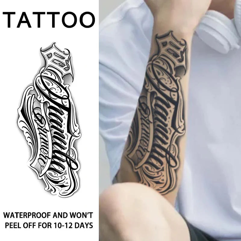 1Pc Handwritten Font Arm Waterproof Temporary Tattoo, Long-Lasting 1-2