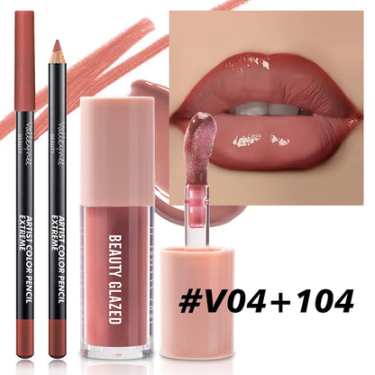 2pcs/Set Velvet Texture Lip Makeup,Matte Effect, Red, Brown Colors,