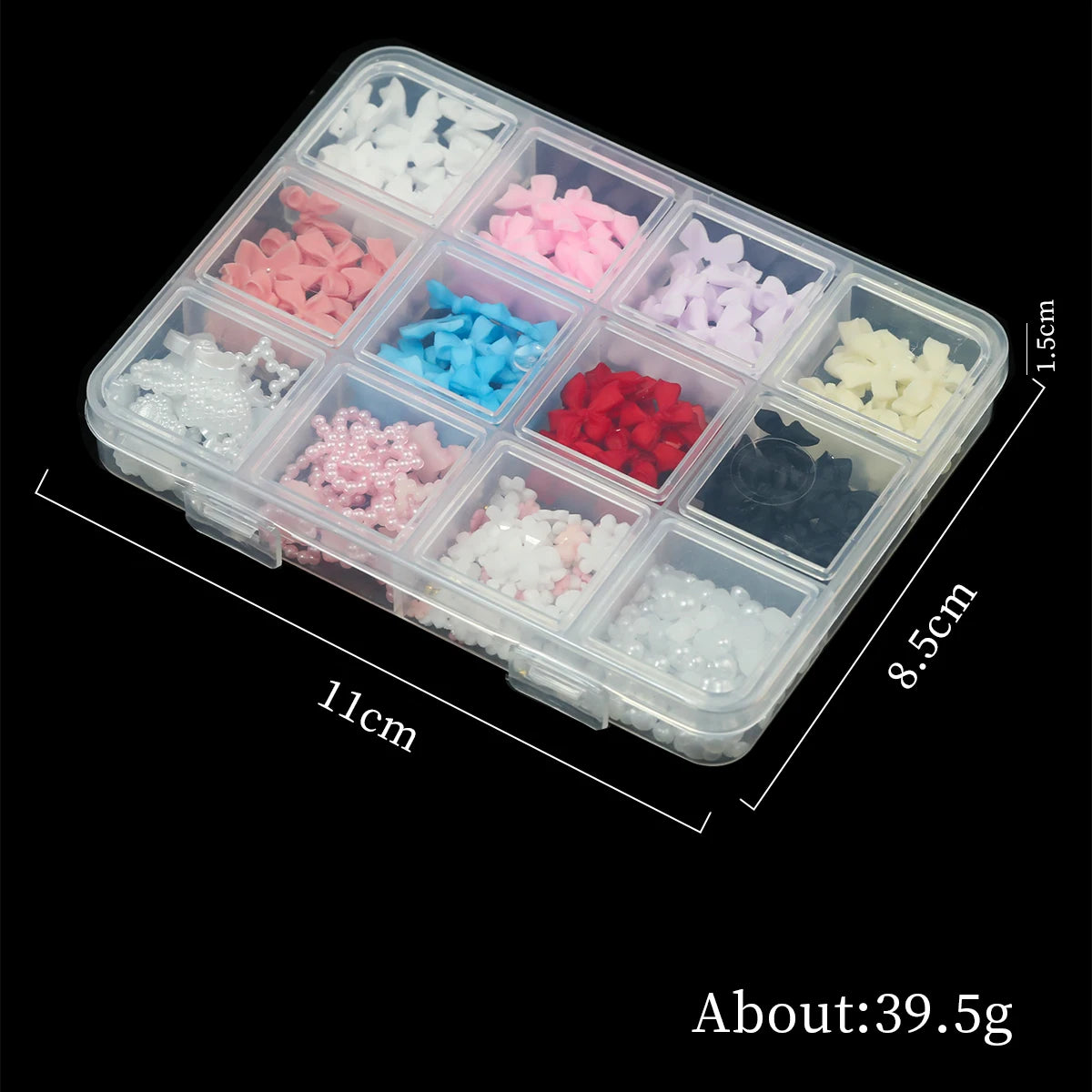 12/15Grids/box Mixed Resin Bowknot Nail Art Decorations 3D Acrylic