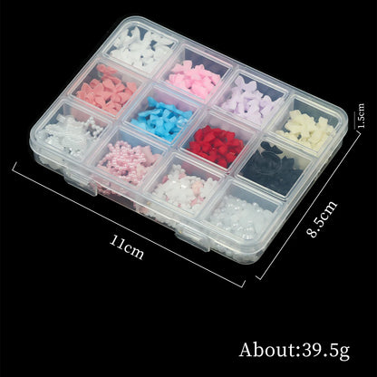 12/15Grids/box Mixed Resin Bowknot Nail Art Decorations 3D Acrylic