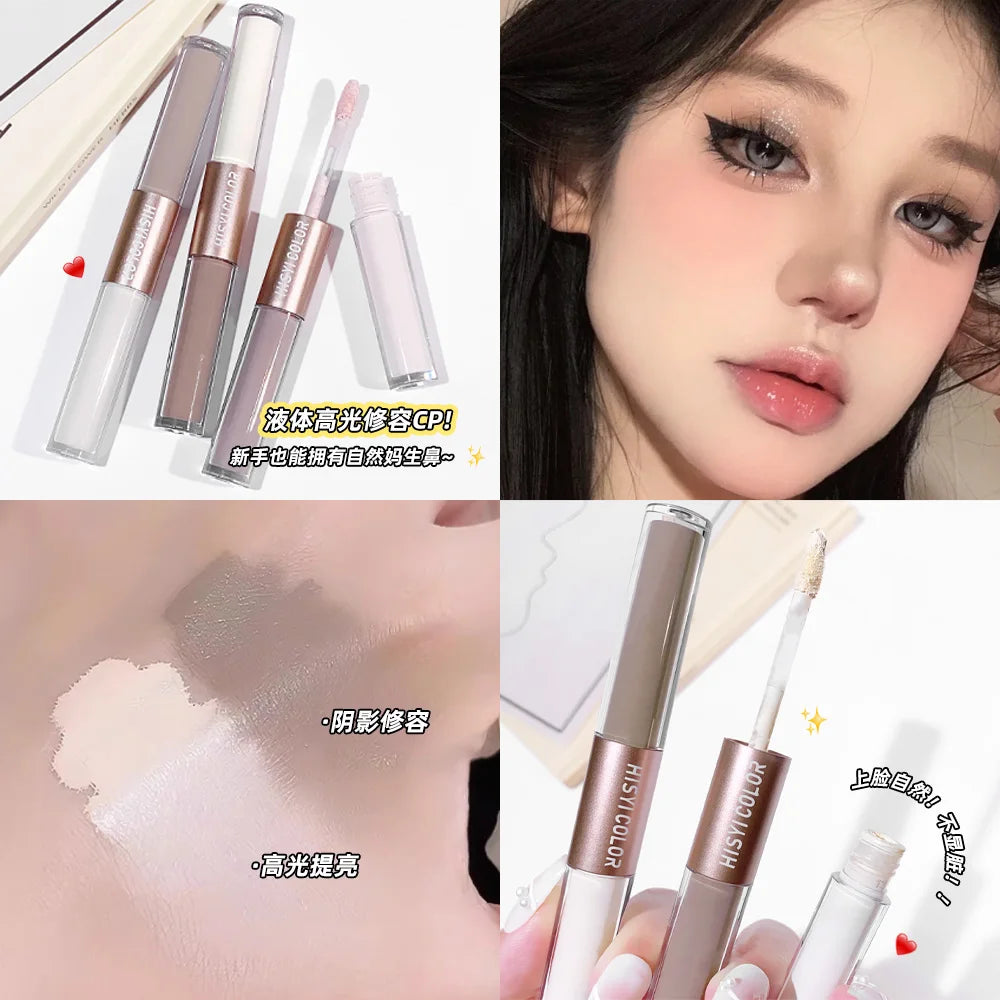 The dual-head highlighter brightens the complexion, regulates facial