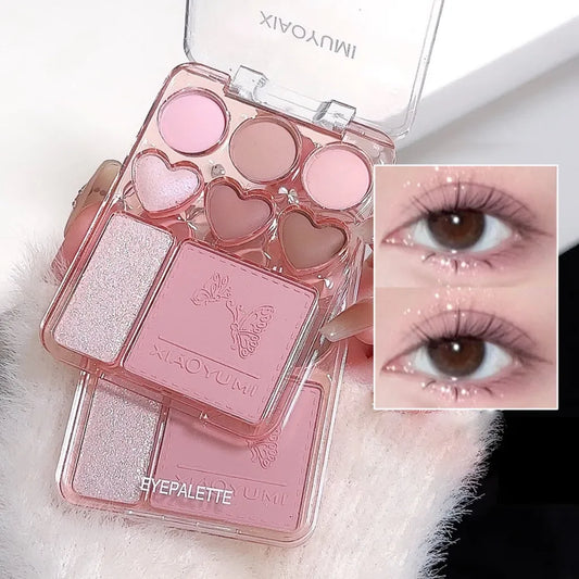 Heart-shaped 8-color eyeshadow tray with blush highlight - matte,