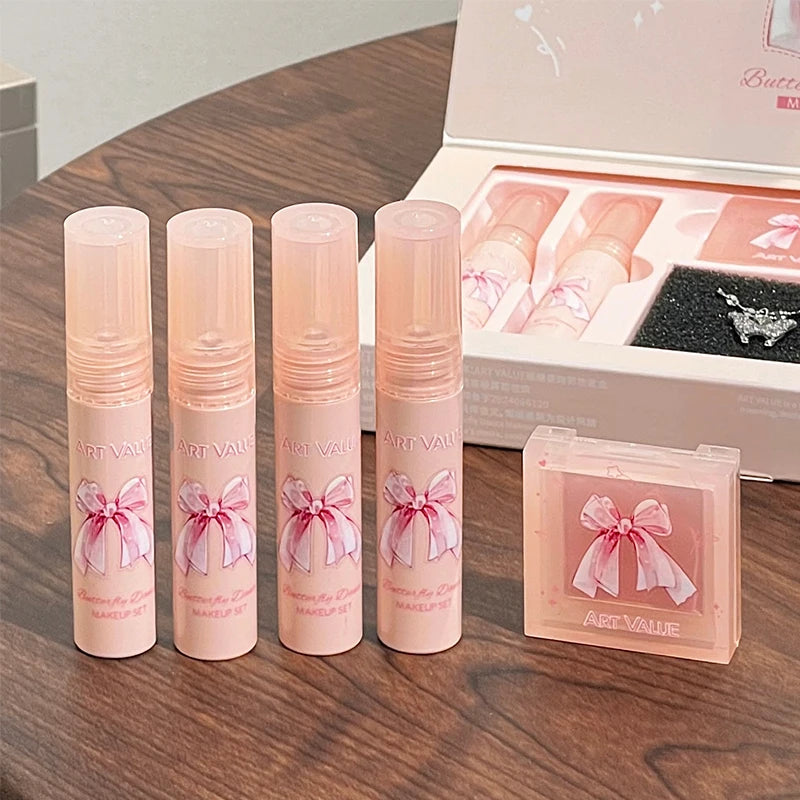 Art Value Butterfly Dance Color Box Four Lip Glaze Blush Set Necklace