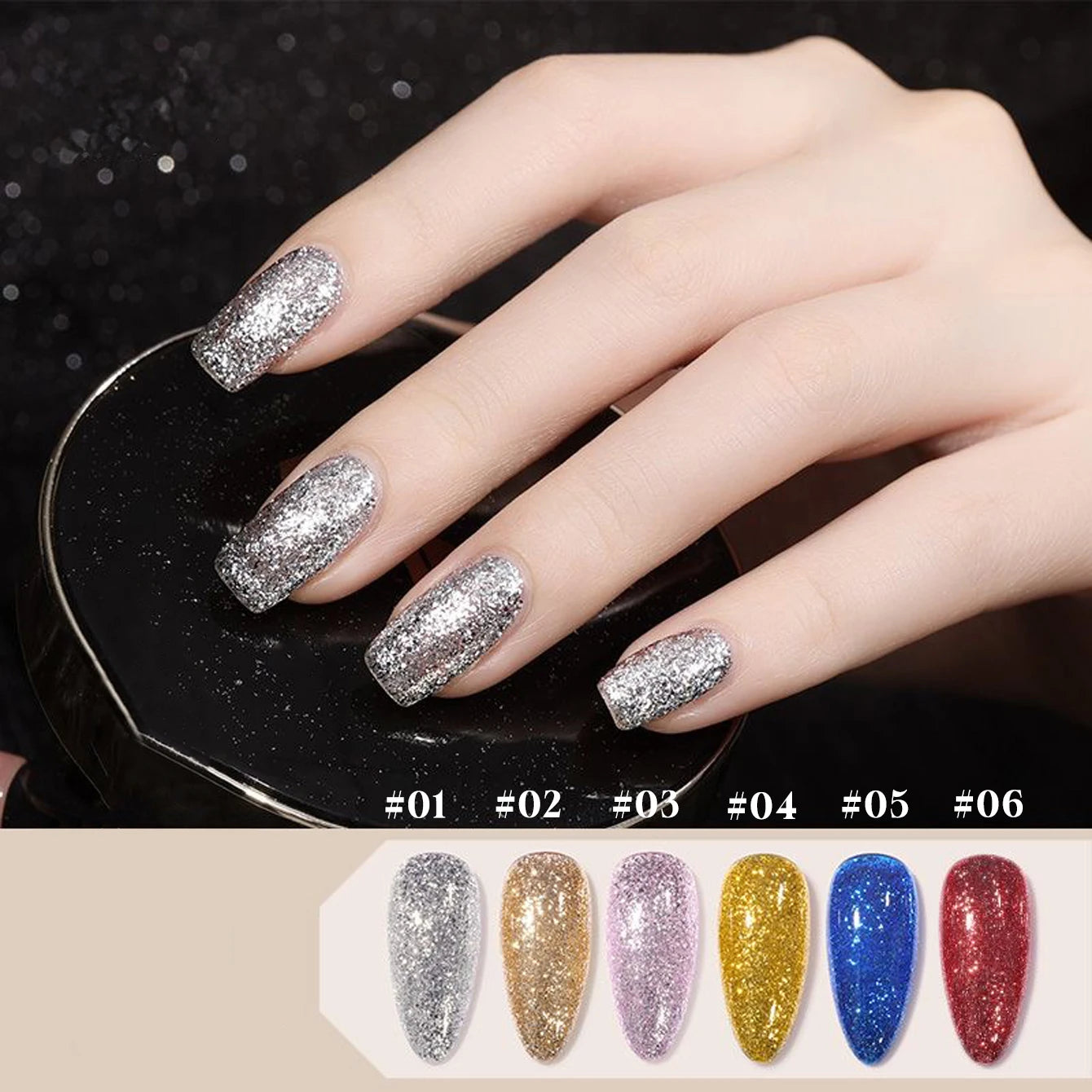 10ml 1-12pcs Gold Sparkling Platinum Nail Gel Polish Glitter Long