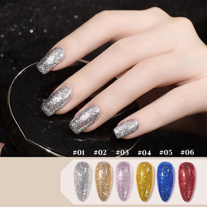 10ml 1-12pcs Gold Sparkling Platinum Nail Gel Polish Glitter Long
