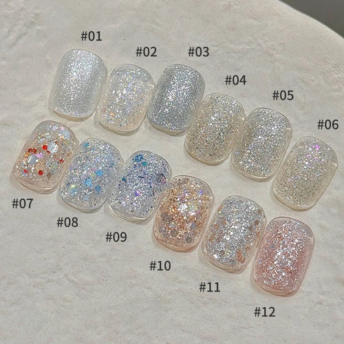 10ml 1-12pcs Gold Sparkling Platinum Nail Gel Polish Glitter Long