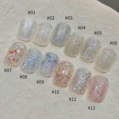 10ml 1-12pcs Gold Sparkling Platinum Nail Gel Polish Glitter Long