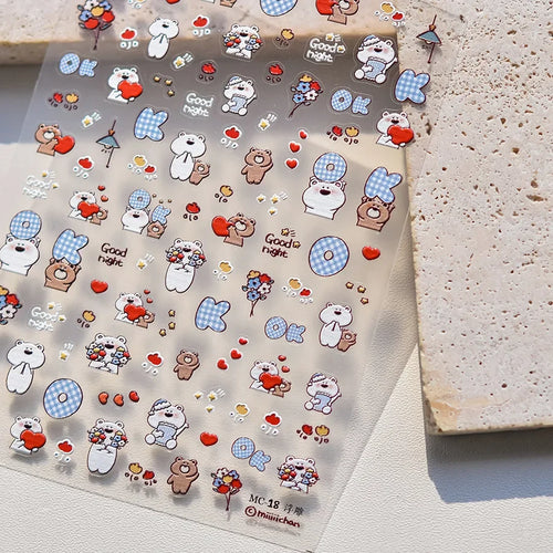 Cute Animals Bear Dog Cake Sweet Cherry Grid Bowknot Star Line Fruit