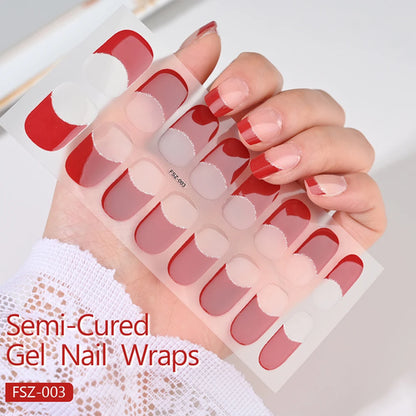 16Tips Semi-Cured Gel Nail Sticker Pure Color UV/LED Lamp Gel Nail
