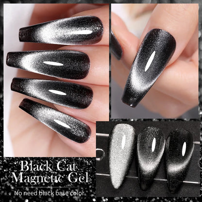 LILYCUTE 7ML Black Crystal Cat Magnetic Gel Sparkling Glitter Gel Nail