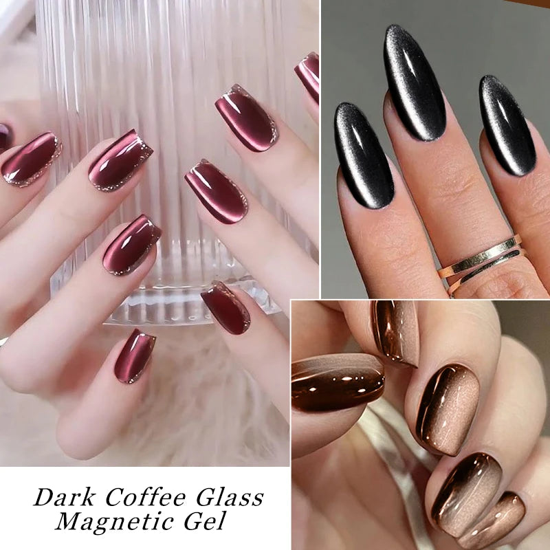 7ml Dark Coffee Glass Magnetic Gel Nail Polish Gentle Moonlight Gel