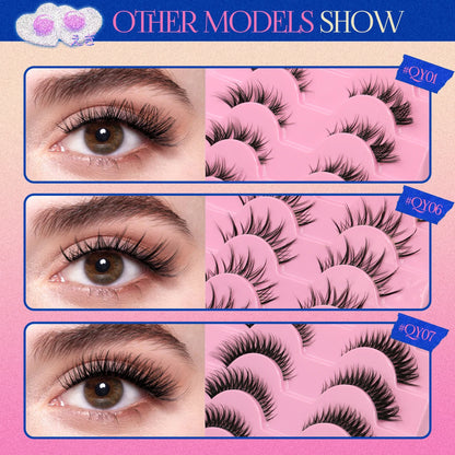 GROINNEYA Cat eye Lashes 5/6 pairs Clear Band Lashes Natural Look 6D
