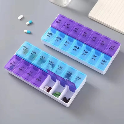 Weekly Pill Box Organizer Cases Portable Pillbox 7 Days 14 Grids Pills