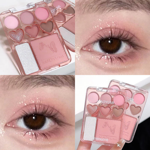Heart-shaped 8-color eyeshadow tray with blush highlight - matte,