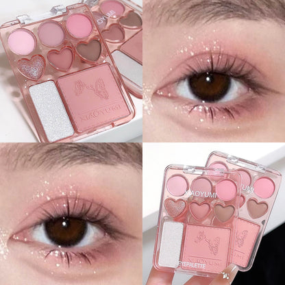 Heart-shaped 8-color eyeshadow tray with blush highlight - matte,
