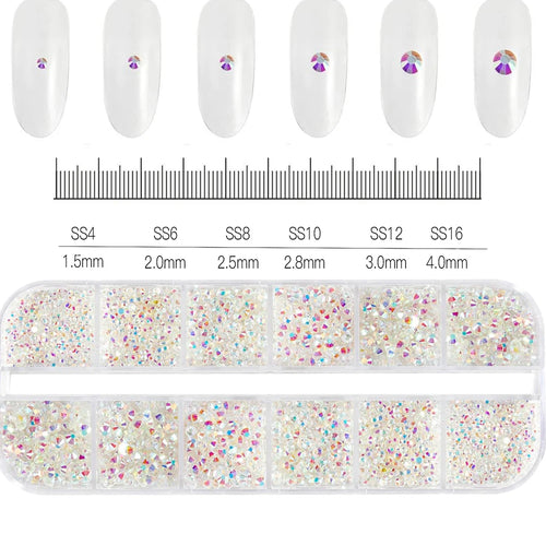 12Grids SS6-SS30 Mixed Nail Rhinestones Shiny Clear/Gold/Pink/Blue